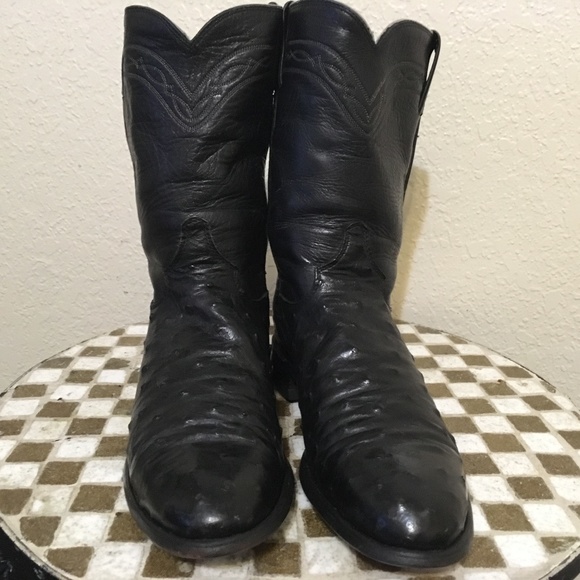 JUSTIN BLACK OSTRICH BOOTS 8.5 D